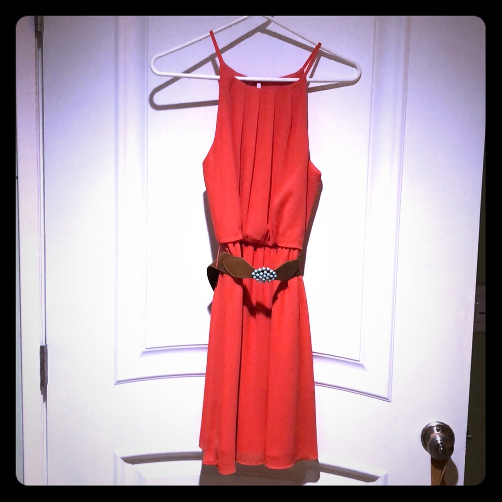 Girls Belted Coral Sleeveless Dress size Small